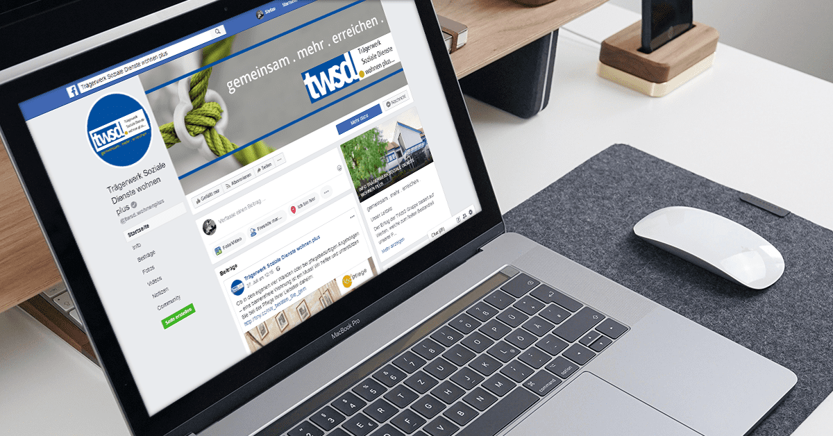 Facebookseite des twsd an Laptop geoeffnet