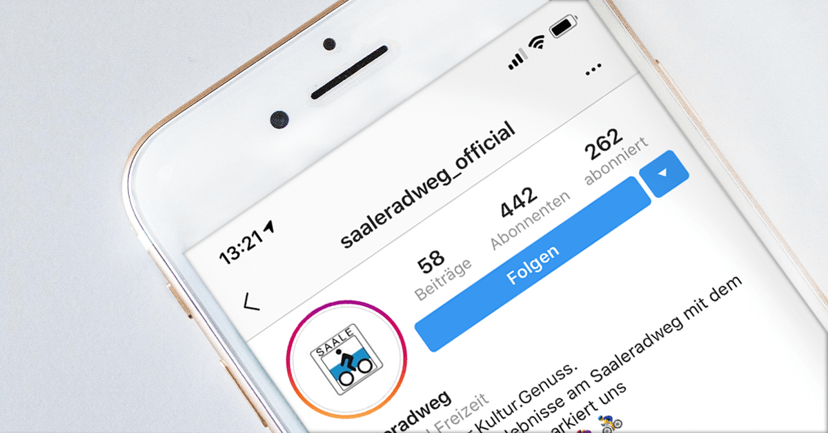 Instagramseite Saaleradweg an Smartphone geoeffnet