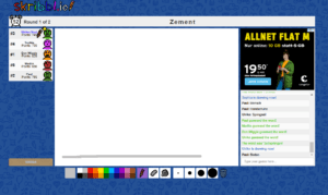 Online-Spiel scribbl.io, bei dem das Wort "Zement" als grauer Balken gemalt wurde