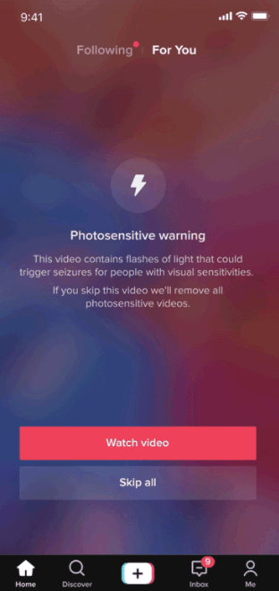 Screenshot: Warnung auf TikTok bei Videos mit Strobo-Effekten