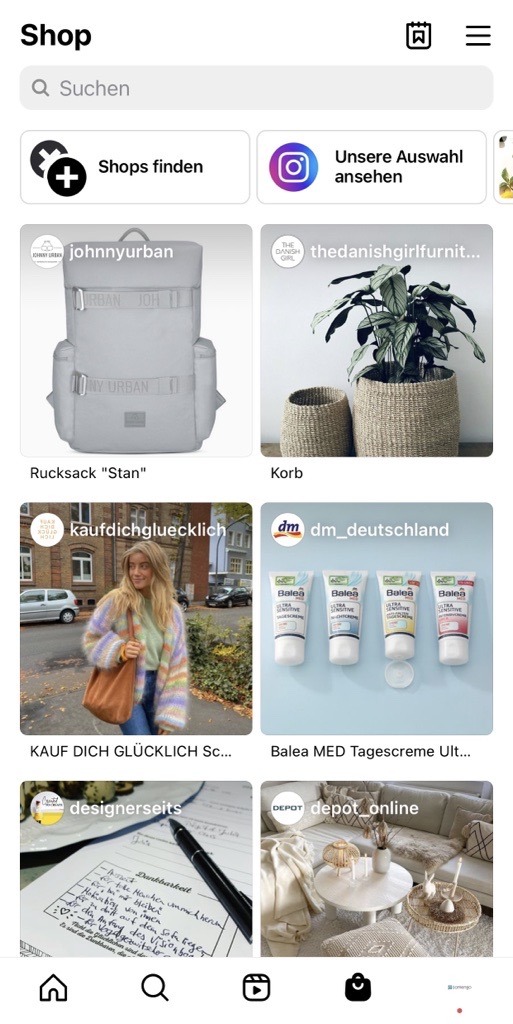 Übersicht über den Instagram Shop-Bereich