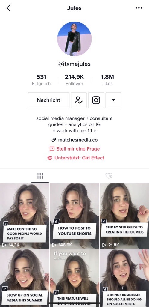 Screenshot eines TikTok Creator-Accounts