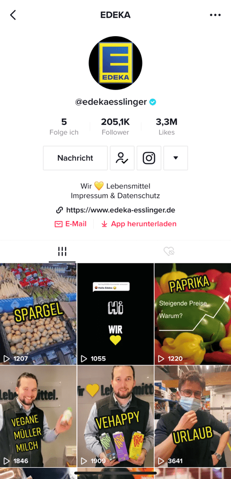 Screenshot eines TikTok Unternehmens-Accounts