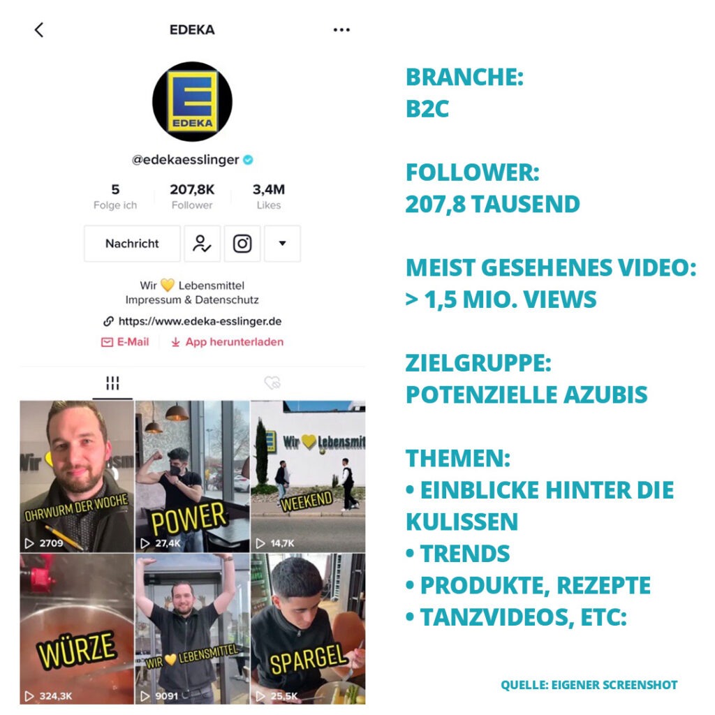 Screenshot des TikTok Accounts von Edeka Esslinger + Fakten