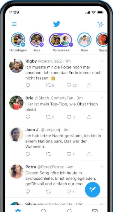 Screenshot der Twitter Spaces im Feed