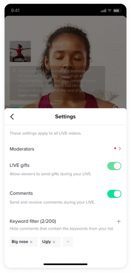 Screenshot der Kommentar-Einstellungen in TikTok Live