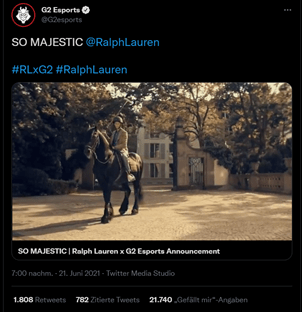 Screenshot eines Ankündigungsvideos von G2 Esports und Ralph Lauren auf Twitter