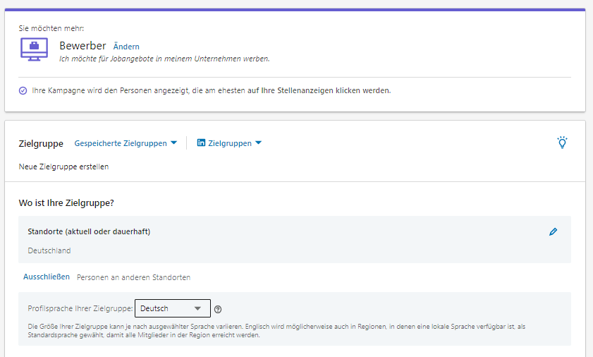 Erstellen der Zielgruppe in LinkedIn Ads
