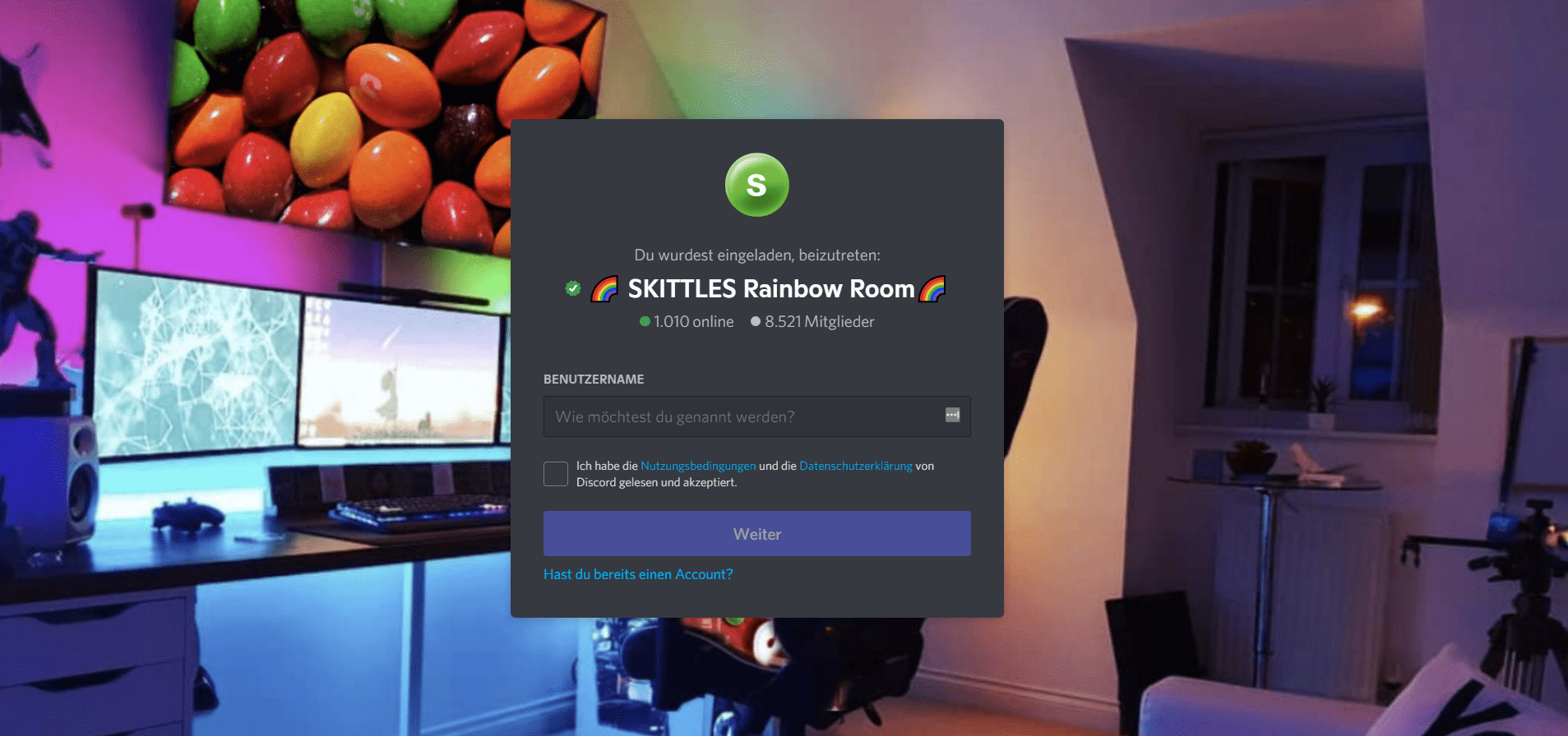 Screenshot des Skittles Discord Servers