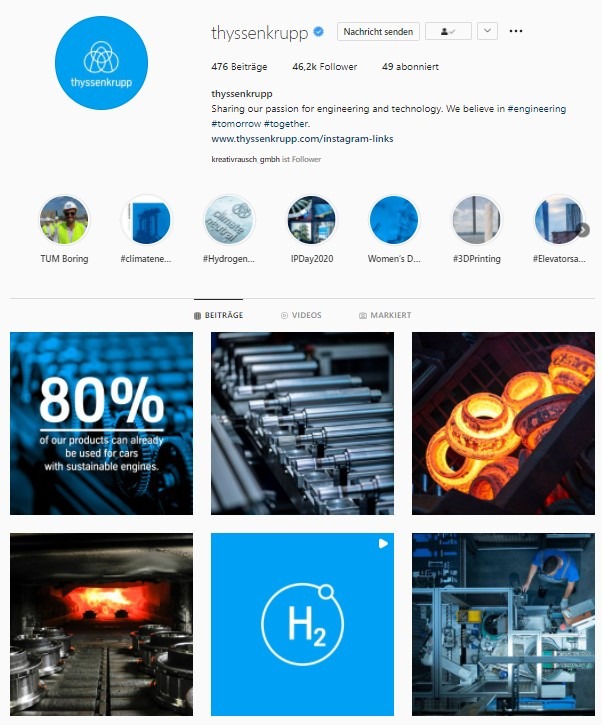 Instagram Profil von thyssenkrupp