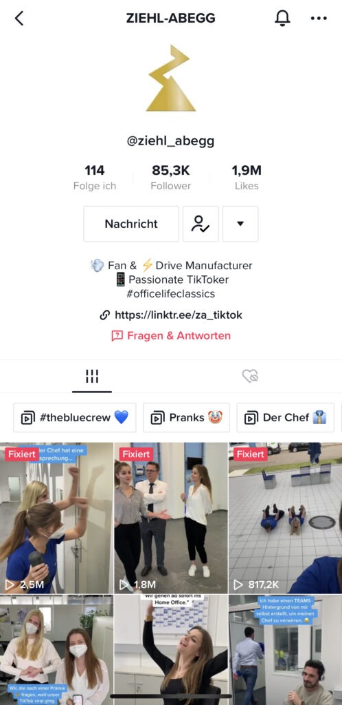 TikTok Account von Ziehl Abegg